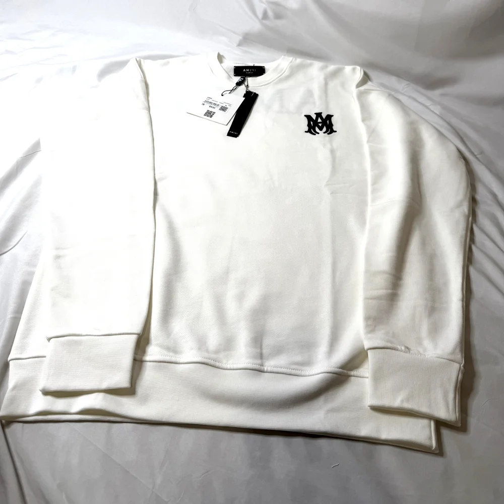 AMIRI White Crewneck Sweater with Black Logo - Picture 1 of 5